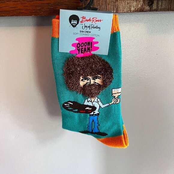 ⭐️New Women’s Bob Ross Crew Socks Joy of Painting S/M Crew - Picture 1 of 5